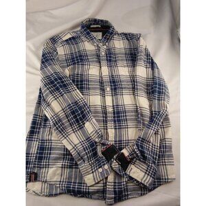 Mens Denim &Flower Blue And White Plaid Button Up Shirt Size L Large Slim Fit...
